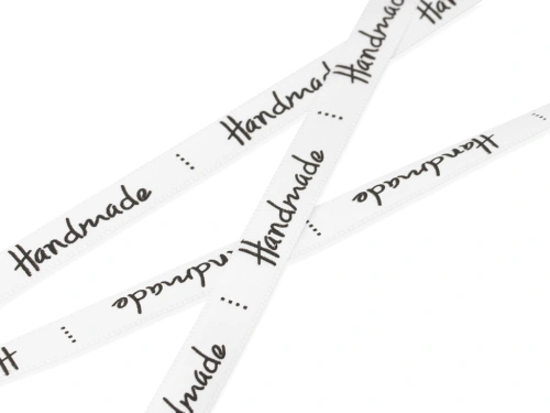 Wstążka z napisem "handmade" 10mm kolor biały [1m]