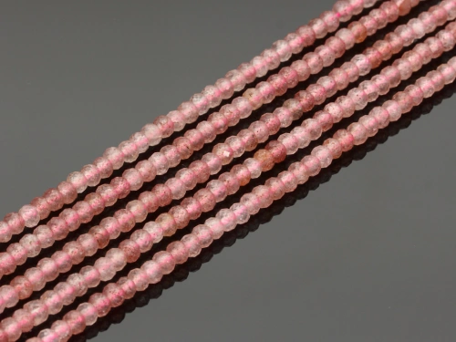 Kwarc truskawkowy oponka fasetowana ok.4x3mm [~37cm]