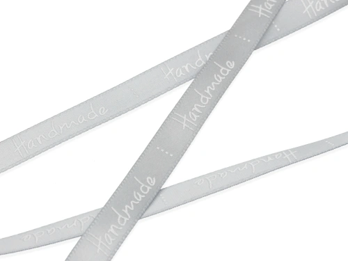 Wstążka z napisem "handmade" 10mm kolor szary [1m]