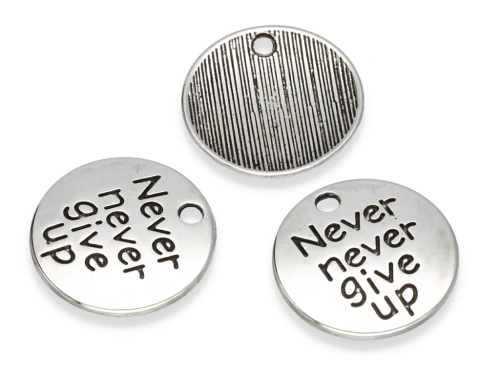 Zawieszka "never give up" 20 mm [4szt.]